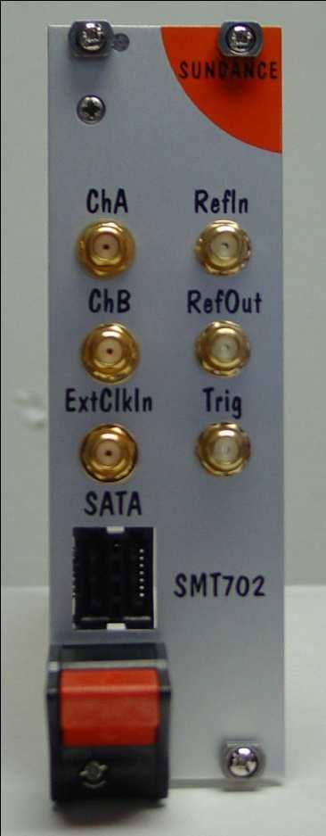 6.2 Front panel On the front panel of the SMT702, 6 SMA connectors are available for ADC ChannelA, ADC