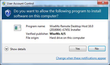 1. Installation of the Windows Host program The program is installed on your Windows PCs and Servers, so you can remote control them from computers and devices running a WiseMo Guest module.