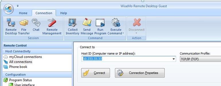 2b. Remote control from a Windows PC using TCP/IP A typical and quick method for taking control of a computer or device on your own TCP/IP network is to specify the IP address or Computer name of the