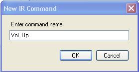 The RC Configuration Software To write a new IR command to the RC device: 1. Click the New button in the IR commands area to type the new command name.