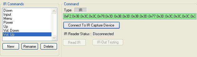 The RC Configuration Software Figure 13: IR Command Area Window You can test the IR command by connecting the RC unit IR terminal block connectors to the device via the IR emitter, and then clicking
