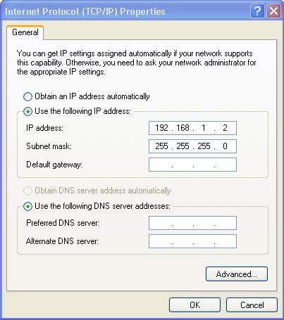 Writing a Configuration 6. Select Use the following IP Address, and fill in the details as shown in Figure 59. 7. Click OK. Figure 59: Internet Protocol (TCP/IP) Properties Window 8.