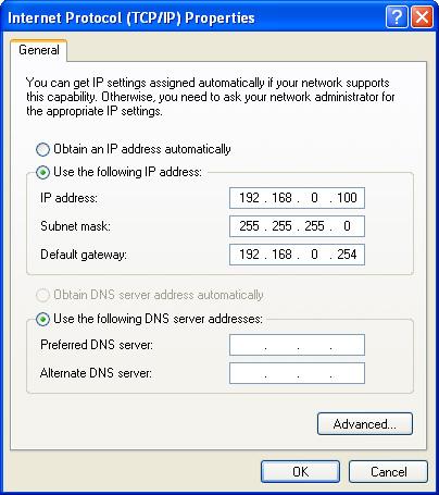 9 Enter your computer s IP address into [IP address], the Gateway s IP address into [Default gateway], and 255.255.255.0 into [Subnet mask].