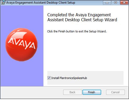 Installing the Engagement Assistant Desktop Client for Windows 10. Click Finish.
