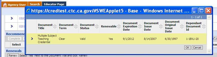 11. (Dependent documents only [cont.]) A pop up window should display showing which documents are eligible to serve as your basic credential.