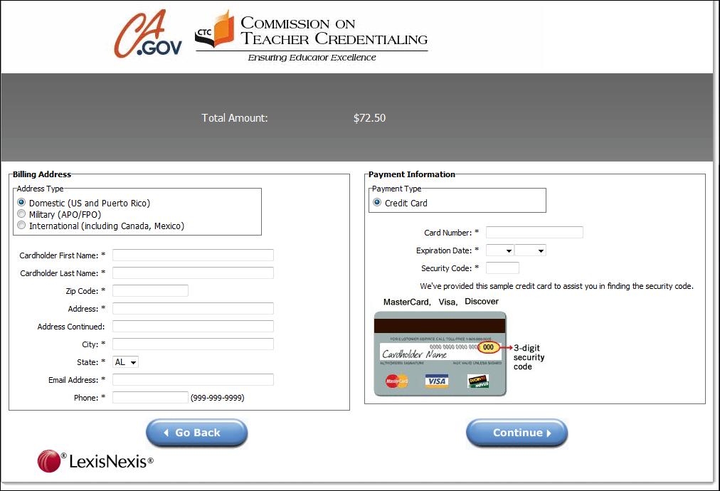 Complete the billing verification information for LexisNexis.