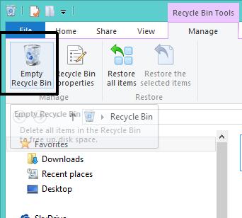 WINDOWS 8.1 FOUNDATION FOR BUSINESS USERS PAGE 111 Emptying the Recycle Bin Experiment with deleting more files within the Deleting files folder. Open the Recycle Bin.