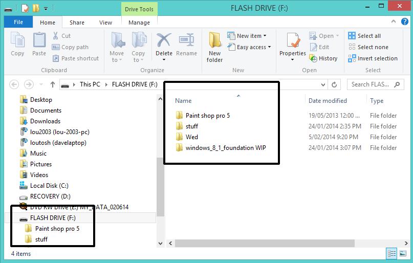 WINDOWS 8.1 FOUNDATION FOR BUSINESS USERS PAGE 119 Click on the Open folder to view files option. This will display the contents of the memory stick within the File Explorer.