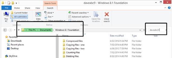 From the drop down list displayed select File contents. Type the word daveabc9 into the search text box.