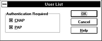 Security Services Configuration User List To configure the User List security service: 1. From the Security dialog box, select User List from the Authentication Method drop down list. 2.