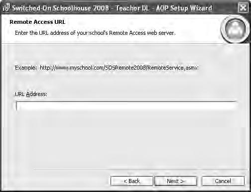 Step 6: Type your school s URL address in the textbox provided. In the above example, replace www.myschool.com with the IP address or domain name the school has provided. Step 7: Click Next.