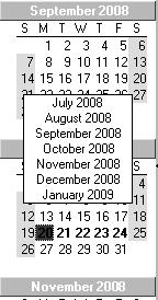 Skipping to other months To quickly skip to another month, click (and hold) on the month s name in one of the smaller calendars. A small menu appears.
