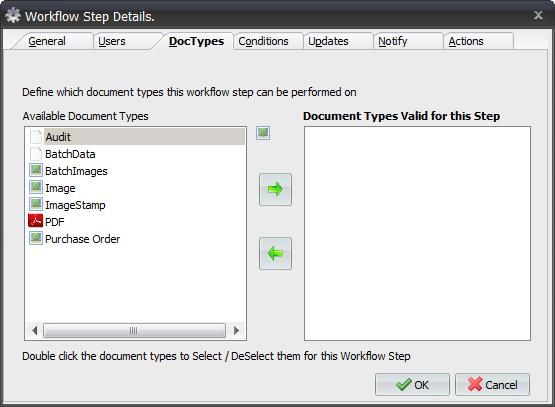 3.3.3 DocTypes Tab The DocTypes tab is used to select the document type (or types) for which the Workflow Step will be valid.