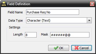 c. Purchase Req No: The Mask entered here controls what users can enter: # means any number can be entered and@ means any letter can be entered.
