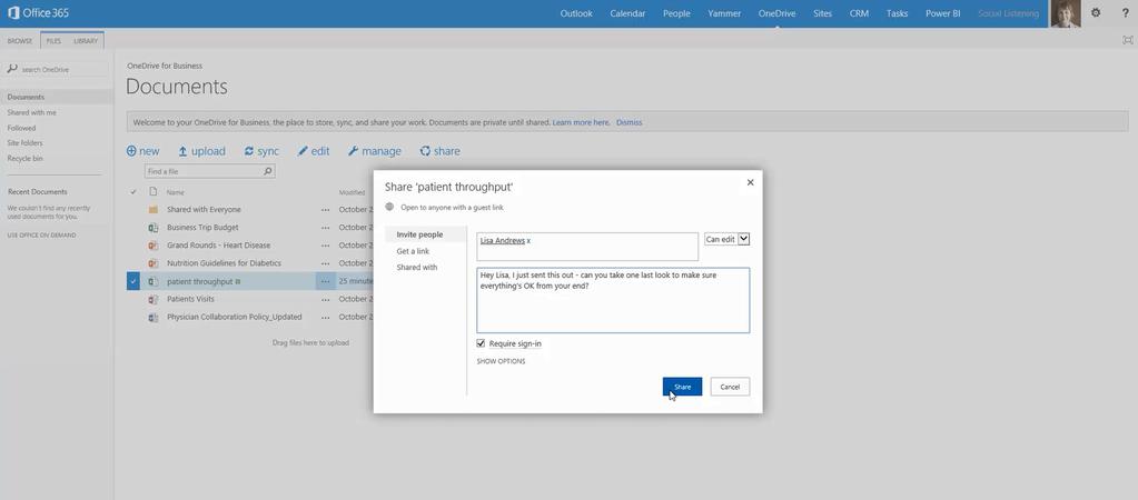 What if you re just working internally with your own team? OneDrive for Business can still help. Use it as a central hub where everyone on the team can go to review, comment, and make changes.