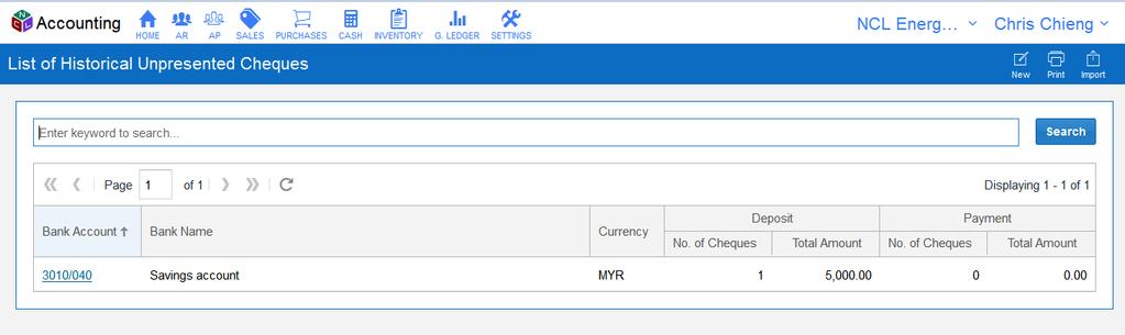 Historical Unpresented Cheques - List of Historical Unpresented Cheques Enter keyword and click 'Search' button to search. The search result will display at bottom section.
