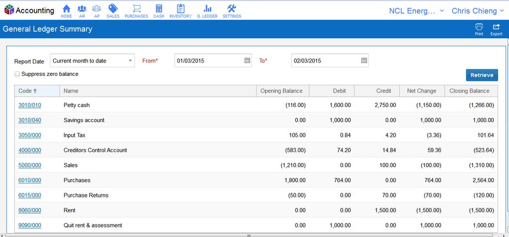 Financial Reports - General Ledger Listing General ledger listing will show you all accounting records. Fill in data to filter transactions.