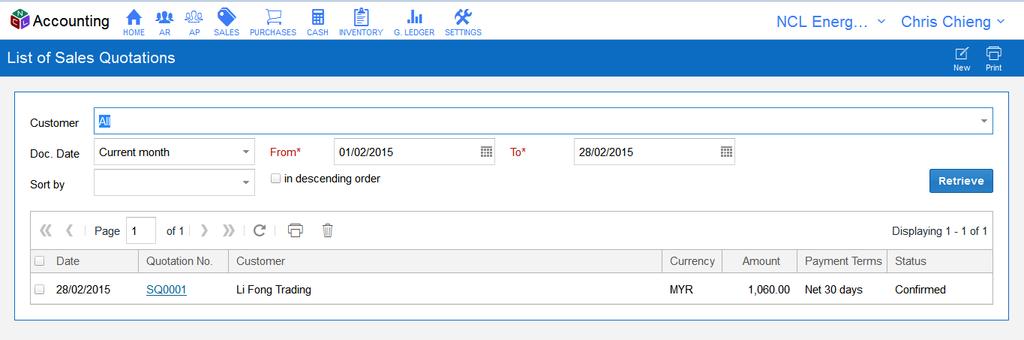 SALES MODULE In SALES Module, you may find some similar functions e.g. invoices, credit notes compared to AR Module.
