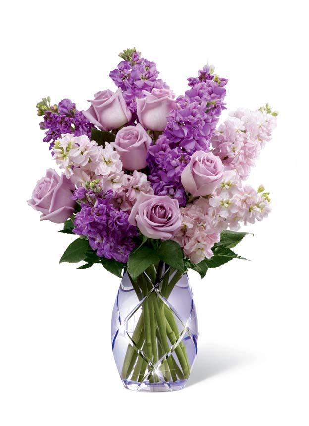 20"h x 16"w (51h x 41w cm) m5 Floral Recipe Standard Deluxe Premium exquisite Lavender 50 cm Roses 3 6 8 10 Lavender Stock stems 3 4 5 6 Pink Stock stems 2 3 4 5 Leatherleaf stems 2 2 2 2 SRP $36.