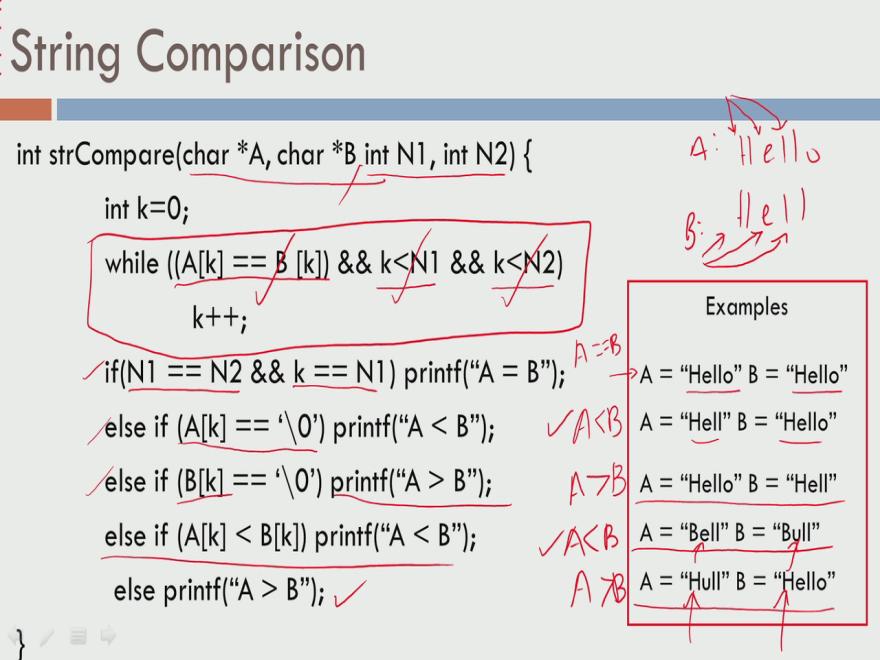 (Refer Slide Time: 16:05) So, there is a small program that I have written here which goes and looks at comparing two strings str compare.
