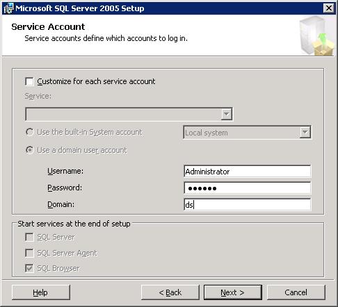 Figure 13: Service Account Do not select the Customize for each service account information checkbox. 25.