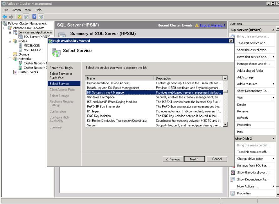 Figure 21: Select the service you want to use from the list 7. The Client Access Protocol window appears.