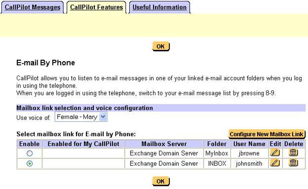 To set up an e-mail account for telephone access To set up an e-mail account for telephone access 1. Click the CallPilot Features tab, and then click the E-mail By Phone item.