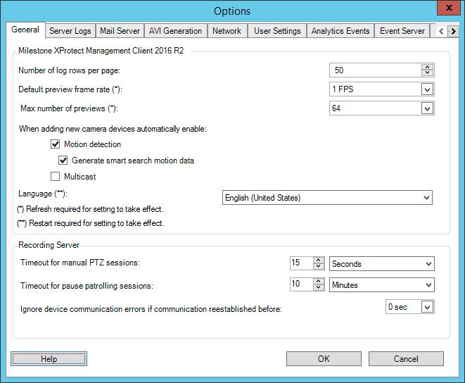 Options dialog box In the Options dialog box, you can specify a number of settings related to the general appearance and functionality of the system. To access the dialog box, select Tools > Options.