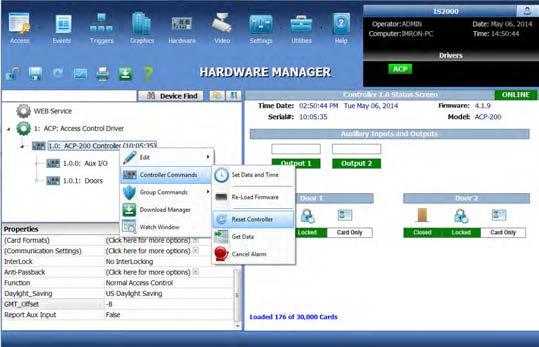 If the Access Control Driver is communicating with the controller (ACP), a green ONLINE status will appear on the top right corner of the Controller Status Screen.