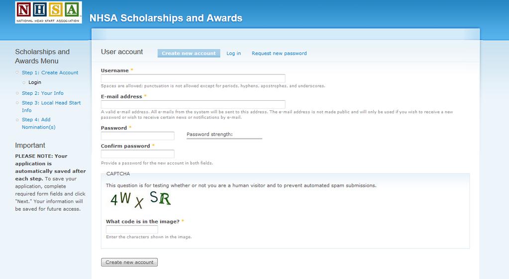 4. Create a new account by completing filling out the form and clicking submit at the bottom.