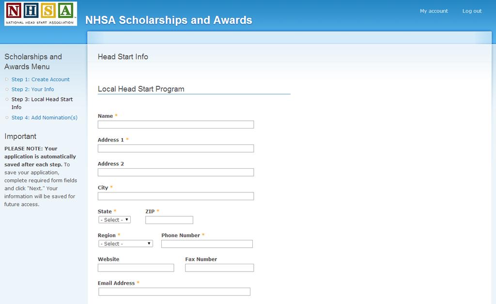8. Complete the information on your head start program. Scholarship and Awards Nomination 9.