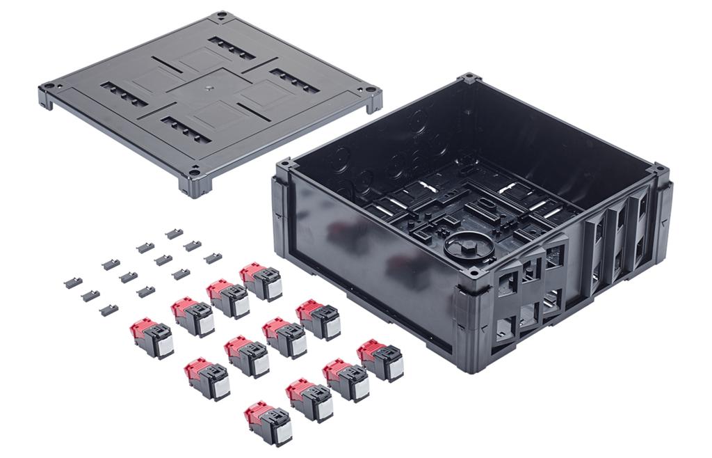 U-Box 4415 12x/u Cat.6 A EL Snap-in R832961 1 Stk. 090.7715 / ähnliche Abbildung The U-box pre-wired and wired is suitable for double floors / Wall-ceiling mounting and cable tray.