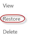 8. To restore a version, click the down arrow beside the desired version date Restore