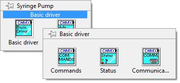 Basic Driver The basic driver contains the VIs to send simple commands to the pump, to receive status information from it, and to control the serial communication.