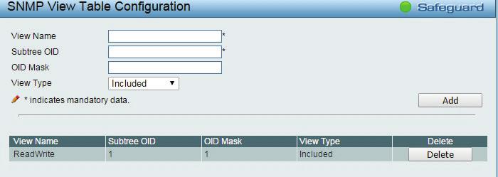 SNMP > SNMP > SNMP View This page allows you to maintain SNMP views to community strings that define the MIB objects which can be accessed by a remote SNMP manager. Figure 4.