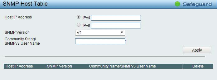 Figure 4.122 SNMP > SNMP > SNMP Host Host IP Address: Select IPv4 or IPv6 and specify the IP address of SNMP management host.