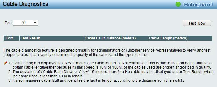 Figure 4.131 Monitoring > Cable Diagnostics Test Result: The description of the cable diagnostic results. OK means the cable is good for the connection.