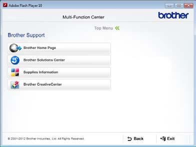 Chapter 1 Accessing Brother Support (Windows ) 1 You can find all the contacts you will need, such as web support (Brother Solutions Center) on the CD-ROM. Click Brother Support on the Top Menu.