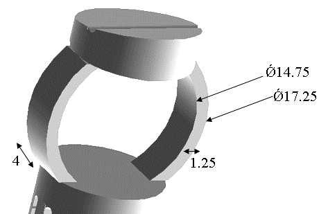 dimensions for the ring sensing element shown in figure 4. Ring geometry Outer dia = 17.25 mm, inner dia = 14.75 mm Thickness = 1.25 mm, ace Width = 4.