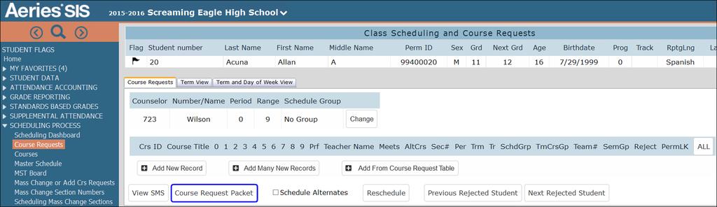 Assign a Course Request Packet to Students Schedules Assigning to students can be done individually on a student by student basis or by mass assigning them.