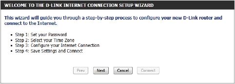 Anytime during the Internet Connection Setup Wizard, the user can click on the Cancel button to discard any changes made and return to the main Internet page.