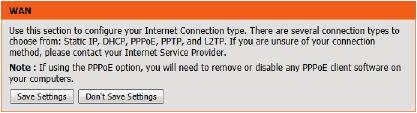 On this page the user can configure the Internet Connection settings manually. To access the Manual Internet Connection Setup page, click on the Manual Internet Connection Setup button.