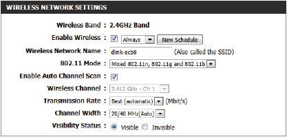 The following parameters will be available for configuration: Wireless Band: Displays the wireless band being configured. In this option we find that the following parameters will be regarding the 2.