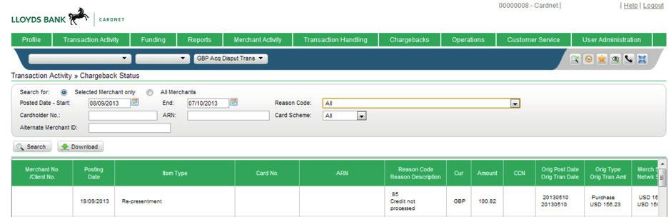 2 Chargeback Status / Retrieval Request Transaction Activity» Chargeback Status Transaction Activity» Retrieval Request These pages provide the basic information on a chargeback or