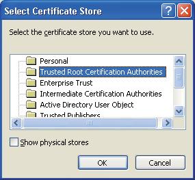 We recommend you choose Place all certificates in the following