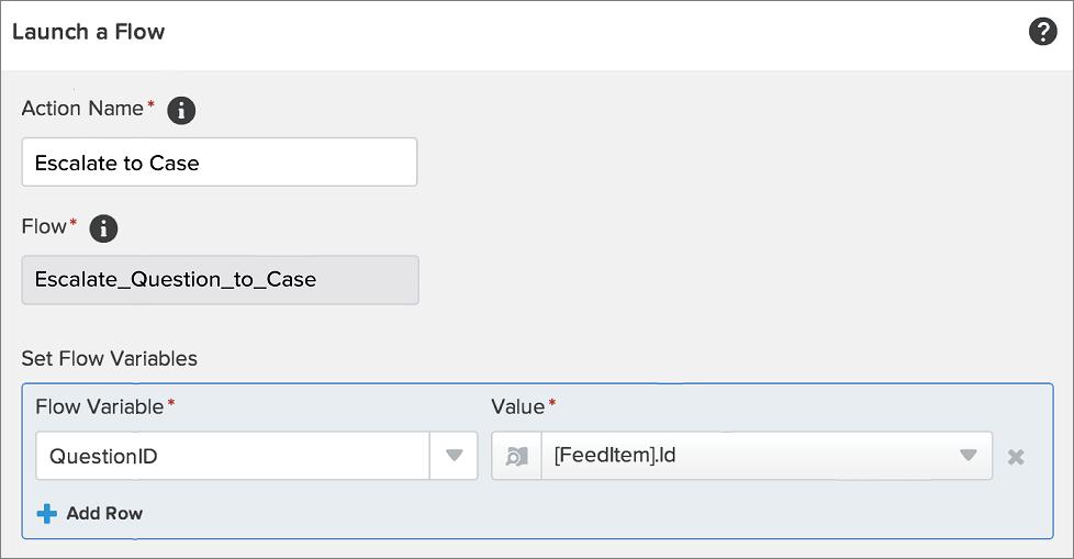 Next, he adds the flow to the process with a variable that uses information from the feed item record.