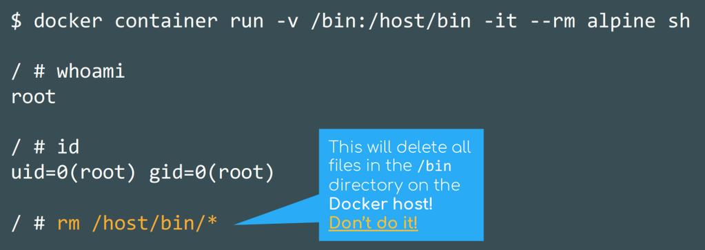 Docker Swarm Production Deployment Docker EE Best Practices - Non-Root Container Execution By default root inside container = root outside container User namespaces: In the Linux kernel since 3.