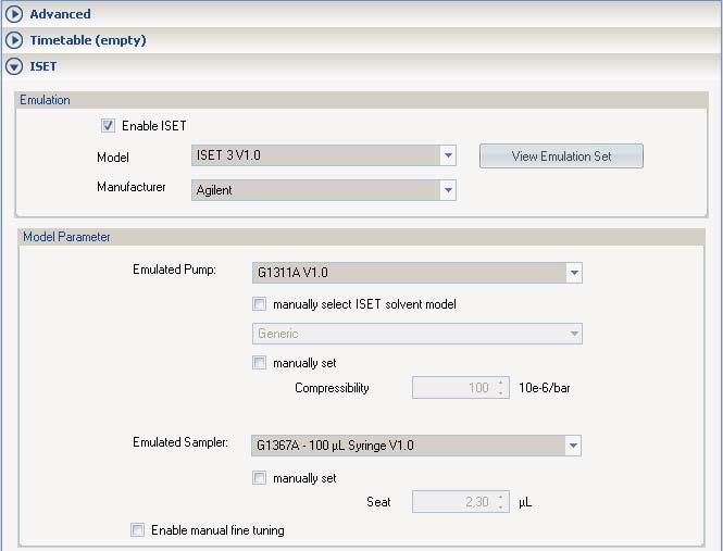 Setting Up ISET Parameters 3 Setting up the basic ISET parameters The Model Parameter section of the method setup is displayed.
