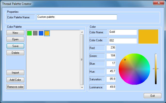Editing Designs 155 Creating and Saving a Custom Palette To create a new color palette: 1 From the Tools tab, select the Thread Palette Creator.