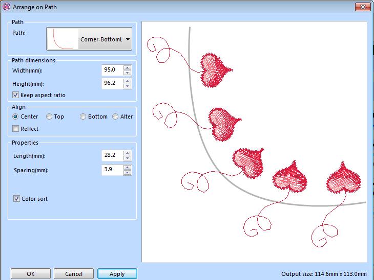 Special Design Tools 203 Creating a pattern with the Arrange on Path Tool: 1 Select a lettering or design segment. 2 On the Tools tab, click the Arrange on Path tool.